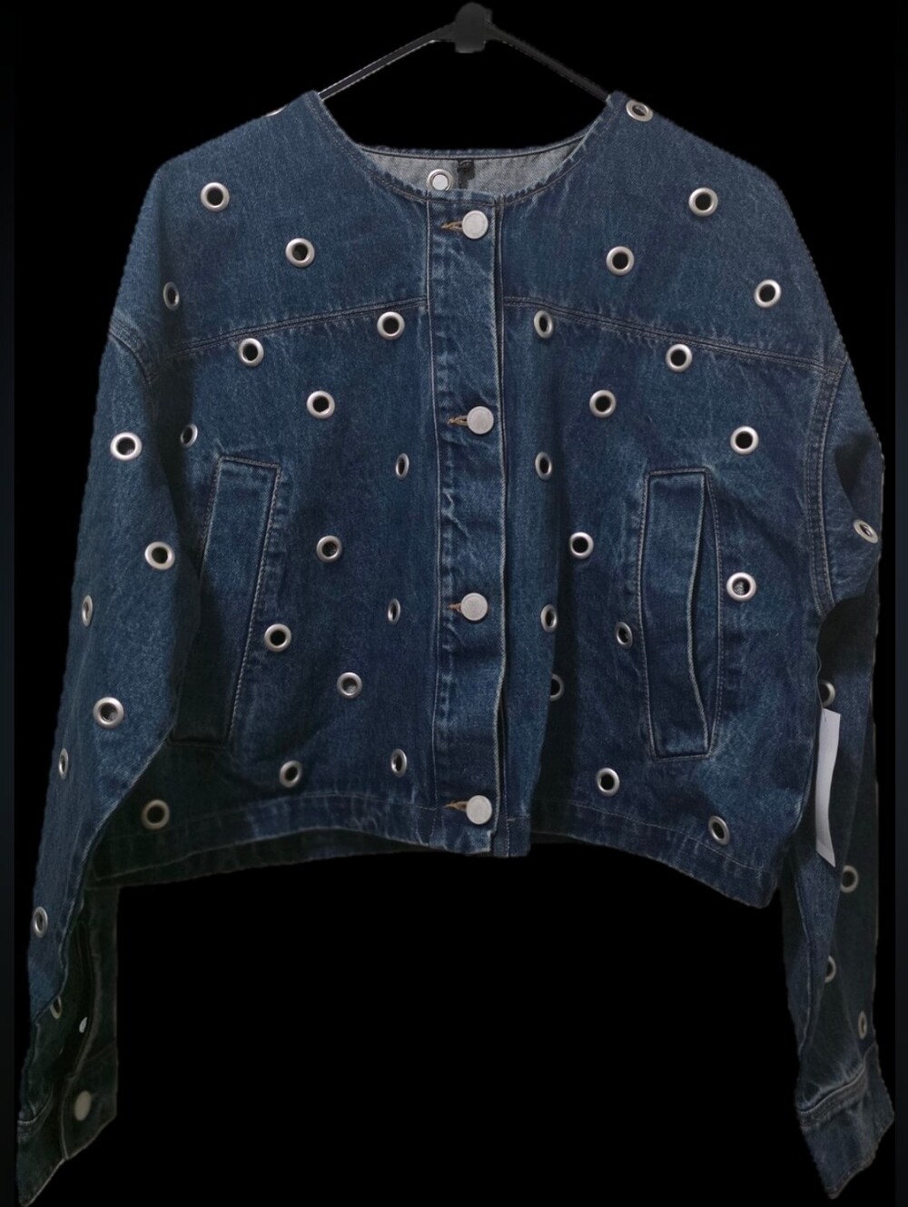 Blank NYC Dark Blue Denim Jacket with Silver Eyelets